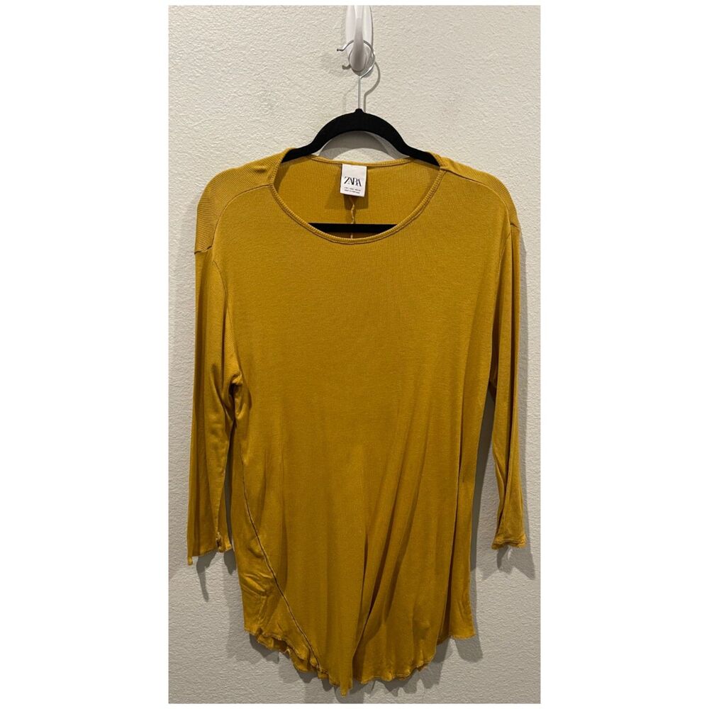 ZARA Mustard Yellow Long Sleeve Round Neck Blouse